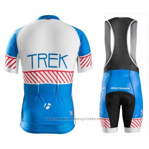 2016 Maillot Cyclisme Trek Bontrager Blanc et Bleu Manches Courtes et Cuissard